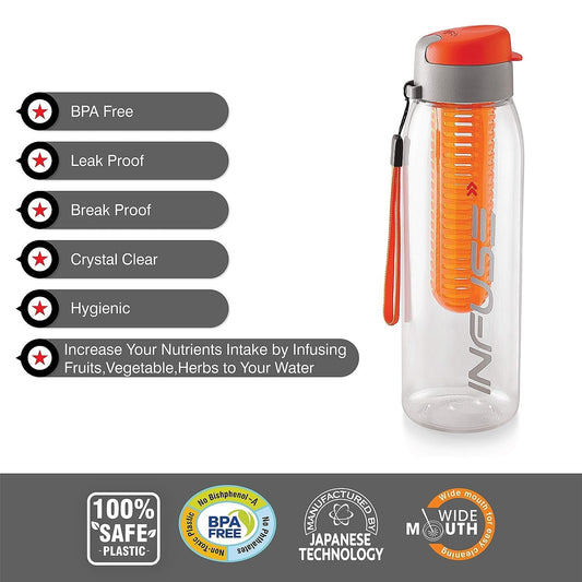 Infuse Plastic Water Bottle, 800 ml, Yellow/Orange