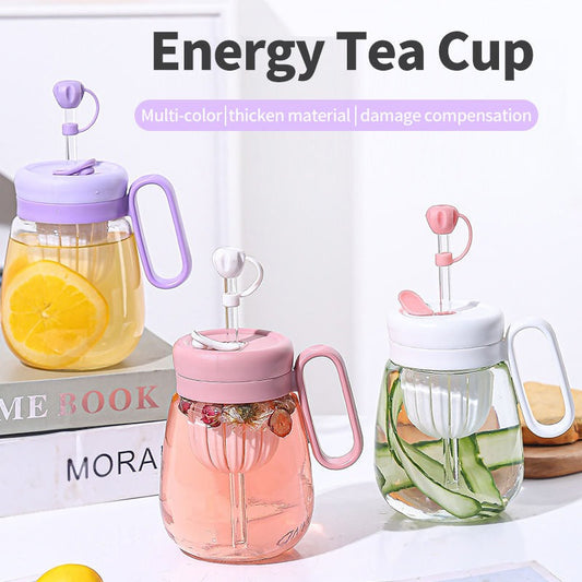 Glass Thumbler With Lid And Straw