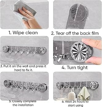 Transparent Suction 5 Hook Self Adhesive Wall Hook Rack