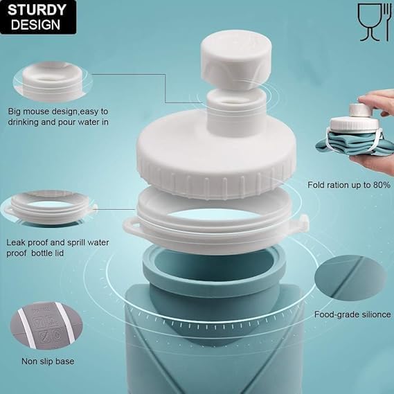 Silicone Foldable Water Bottle 610ml – Leakproof, BPA-Free & Portable Collapsible Water Bottle for Travel, Gym & Outdoor Use