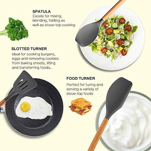 Premium 12 PCS Silicone Kitchen Utensils Set with Wooden Handle & Holder