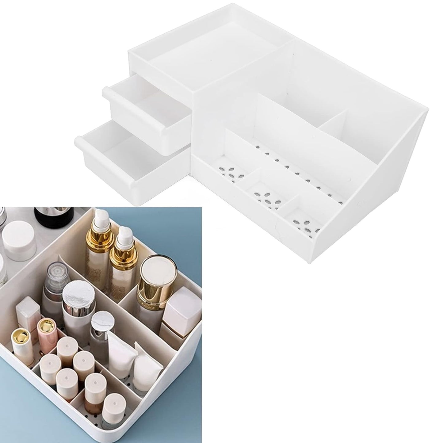 8 Compartment Cosmetic Organizer Box with Drawer – Makeup Storage & Vanity Organizer
