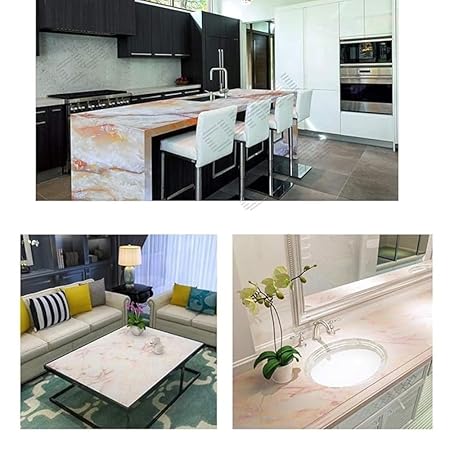 Orange Marble Stickers Wallpaper for Furniture Kitchen (200cm x 60cm)