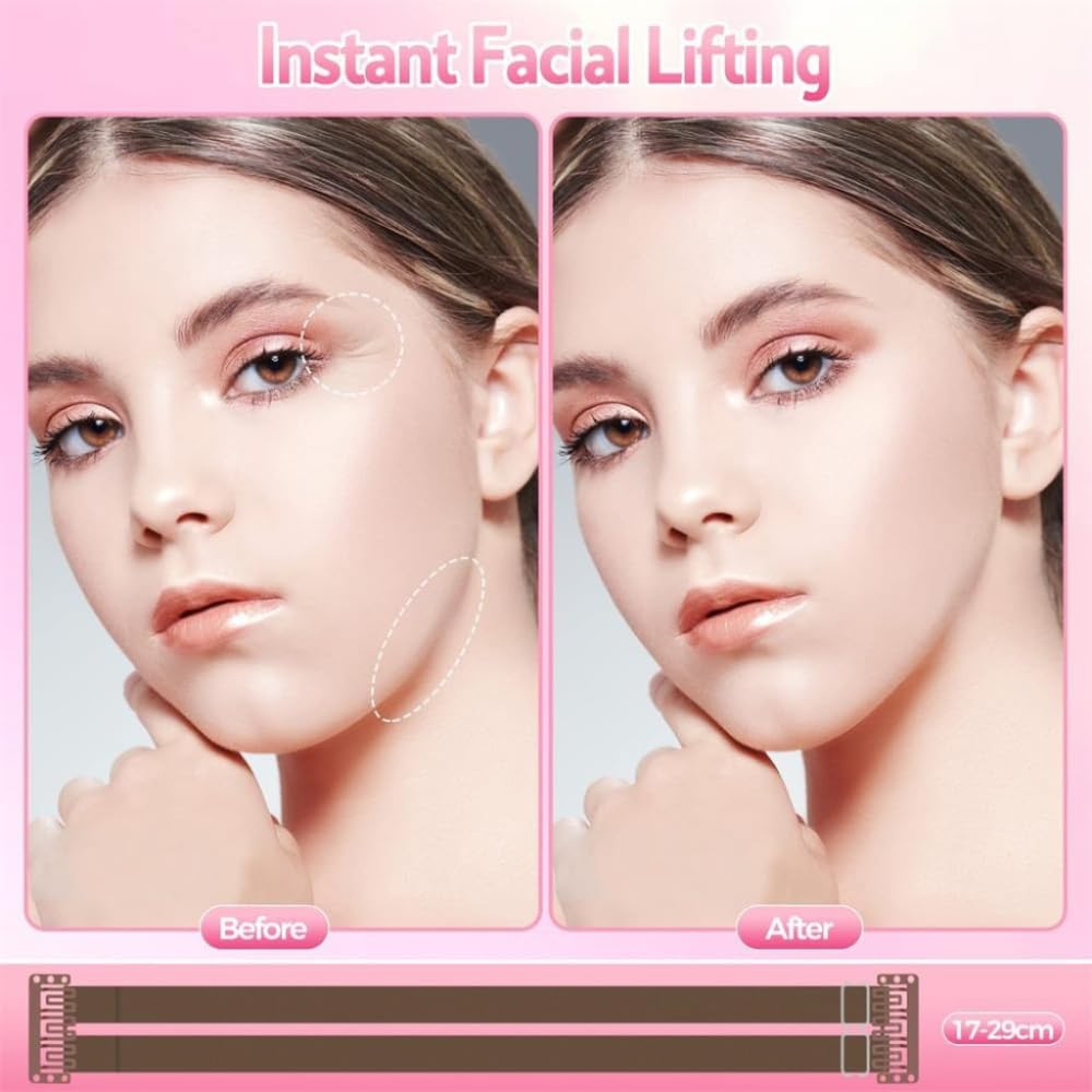 3Pcs Adjustable Invisible Face Lift Bands with Clips – Instant Facelift, Eye & Brow Lift Elastic Straps for Women