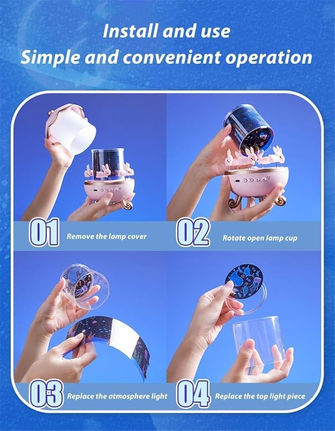 Rabbit Night Light Projector | Rotating Bunny Carousel LED Lamp & Starry Sky Projector for Kids Bedroom