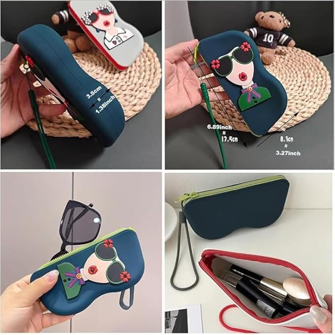 Cute Silicone Sunglasses Case for Women | Soft Eyeglass Cover with Strap