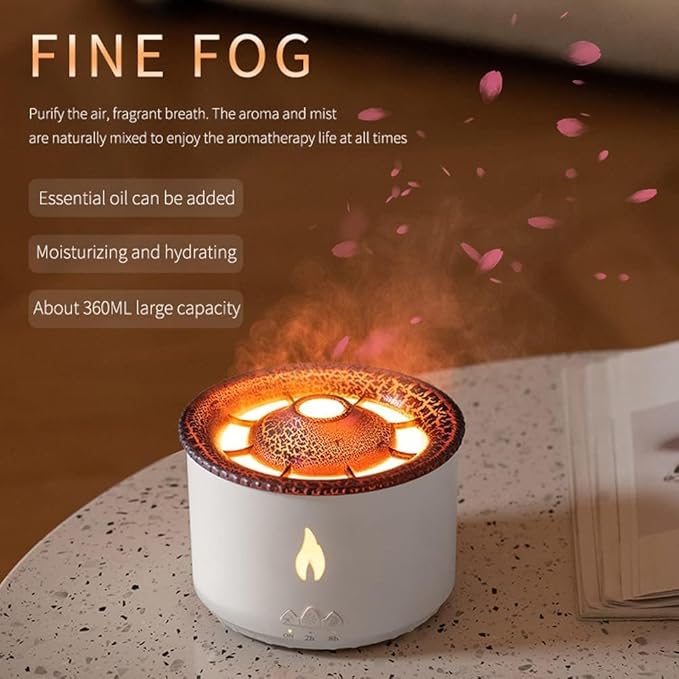 Volcano Flame Humidifier – 3D Fire Effect Aroma Diffuser & Air Purifier