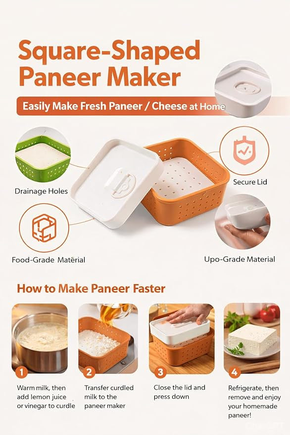 Paneer Maker Box with Strainer – Homemade Cheese Press Container for Kitchen