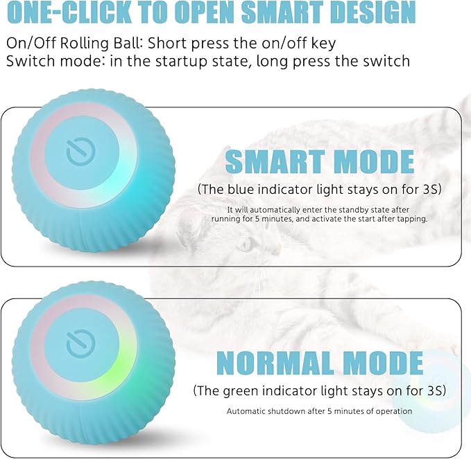 Automatic Cat Teaser Ball USB Rechargeable Automatic Rolling Cat Toy Ball with LED Light