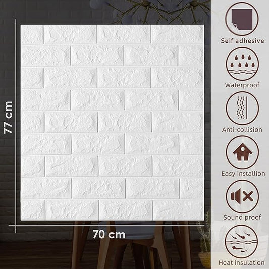 3D White Brick Texture Wallpaper (70x77 Cm)
