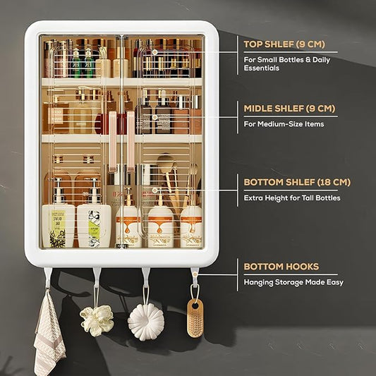 Multipurpose Wall Mounted Storage Cabinet with Transparent Doors – Kitchen, Bathroom & Cosmetic Organizer Rack