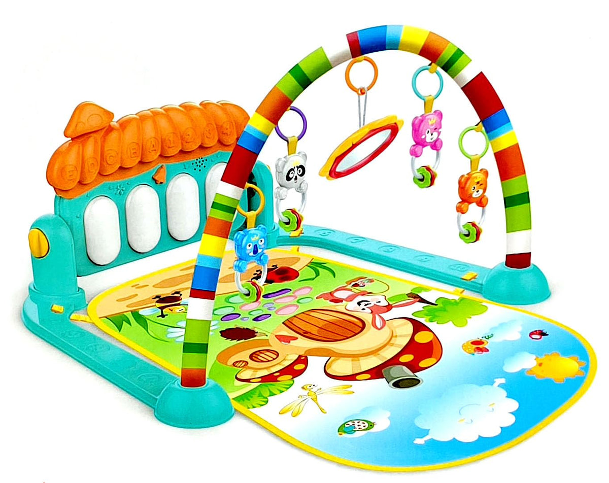 Baby Activity Gym & Play Mat with Piano, Hanging Toys, Mirror & Colorful Arch for Newborns