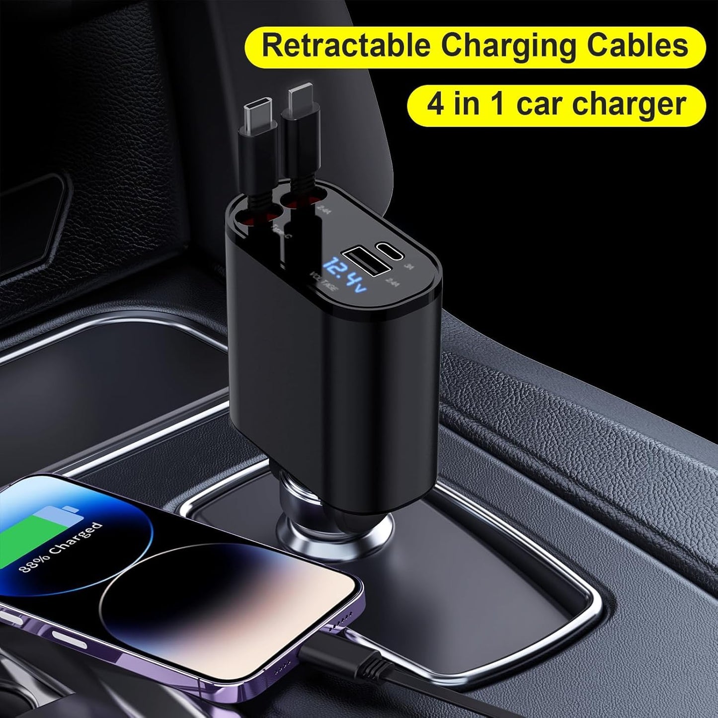 4-in-1 Fast Car Charger with Multi Charging Cables
