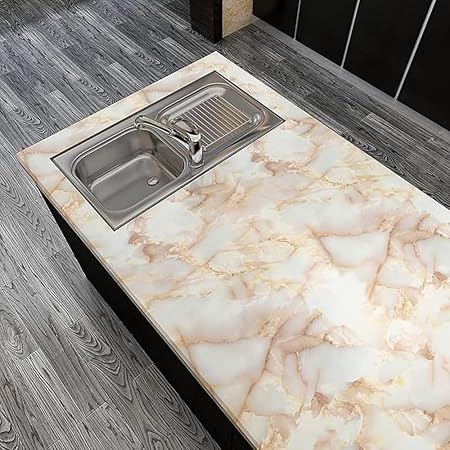 Orange Marble Stickers Wallpaper for Furniture Kitchen (200cm x 60cm)