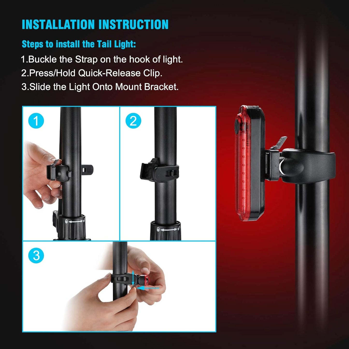 Rechargeable Bicycle Tail Light LED USB Charging Rear Safety Light