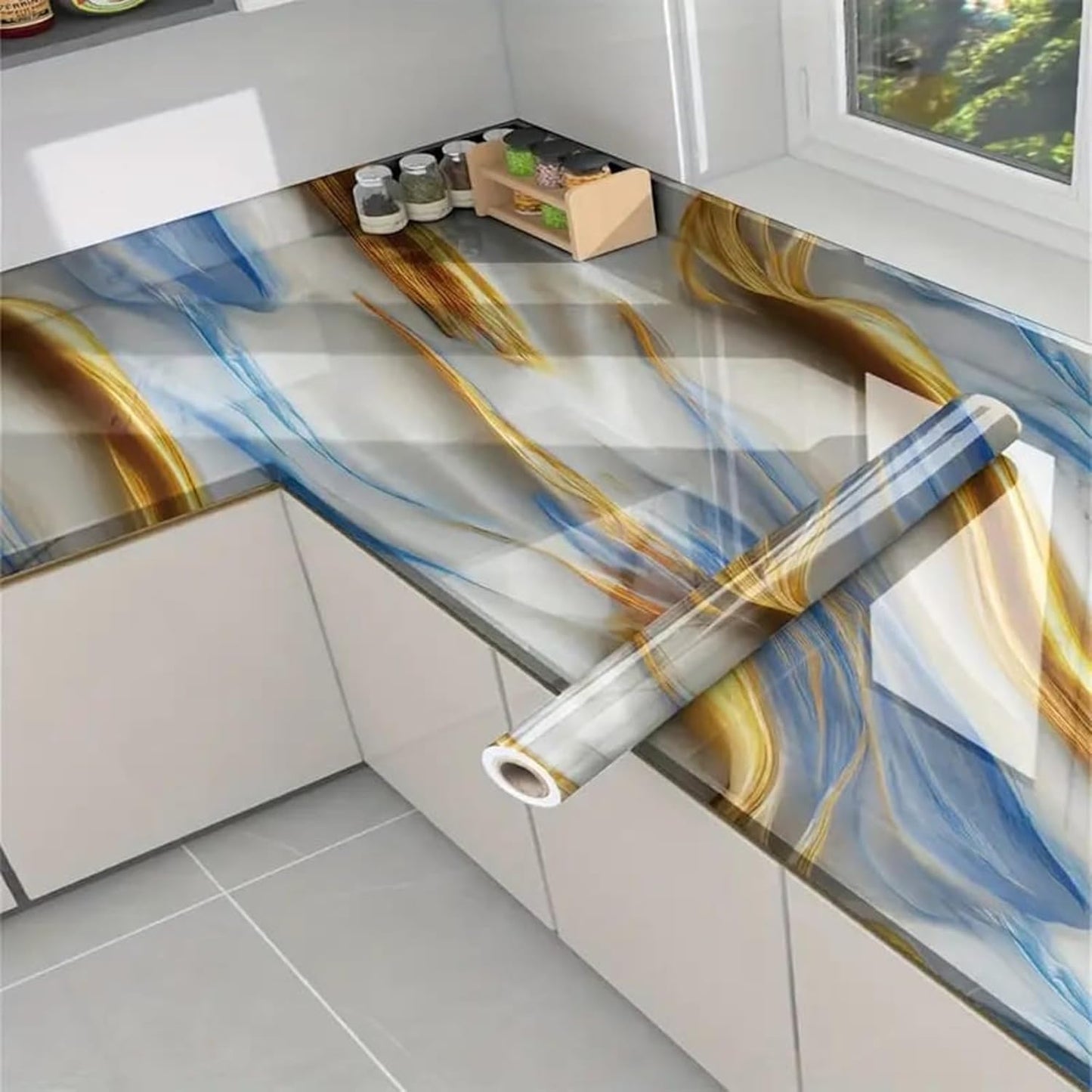 Blue Golden Marble Wallpaper