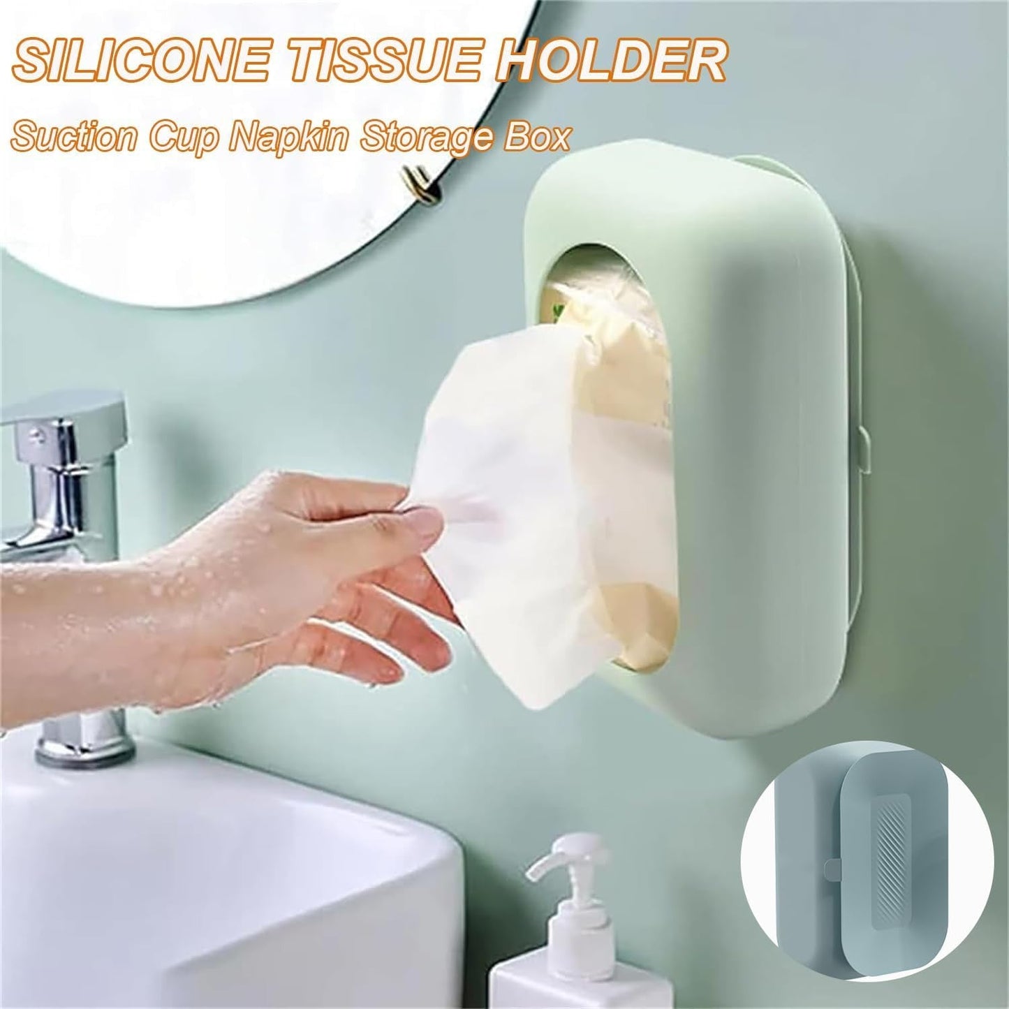 Silicone Suction Cup Tissue Box, Wet Wipes Portable Tissue Holder