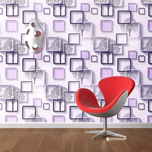 Purple Cube 3D Wallpaper | 45x500 cm PVC Wall Sticker | Self Adhesive Waterproof Wallpaper
