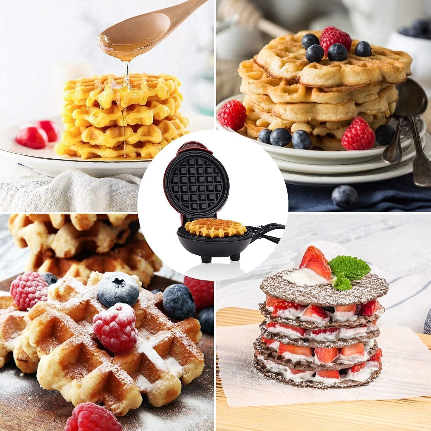 Compact Non-Stick Waffle Maker – Electric Round Waffle Machine for Home