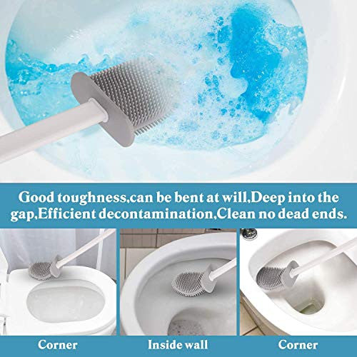 Silicone Toilet Brush with Holder Set - Brush for Deep Cleaning