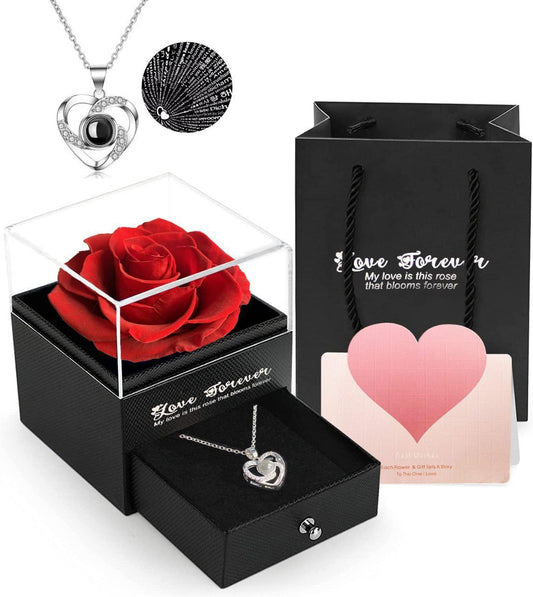 Eternal Love Rose Gift Box with Heart Projection Necklace