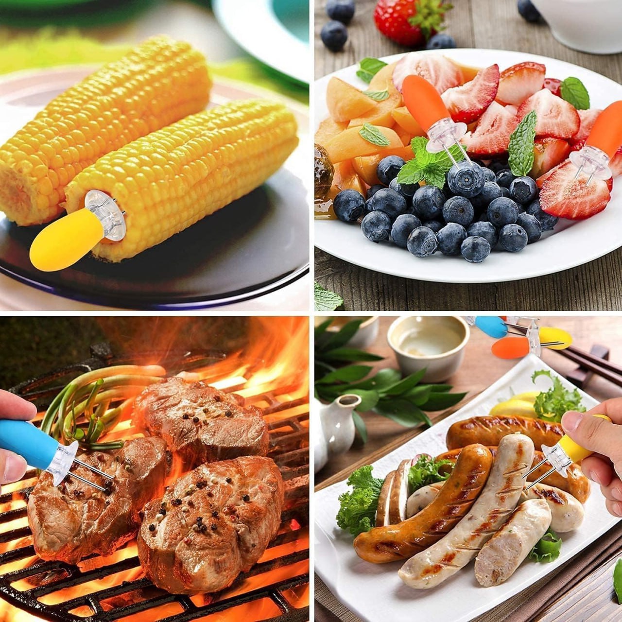 8PCS Stainless Steel Corn Cob Holders | Interlocking Anti-Slip Corn Skewers