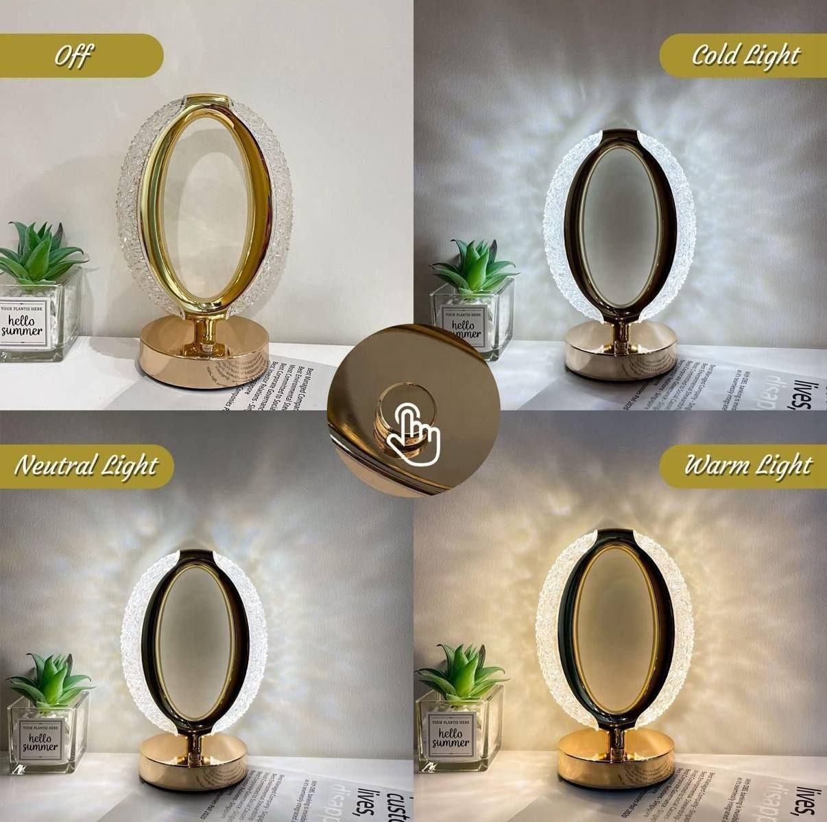 Oval Crystal LED Table Lamp | Touch Sensor Night Light for Home & Office