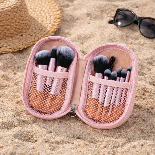 10-Piece Travel Makeup Brush Set with Portable Pouch | Soft Professional Cosmetic Brushes