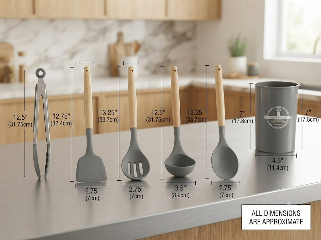 Premium 6 PCS Silicone Kitchen Utensils Set with Wooden Handle & Holder
