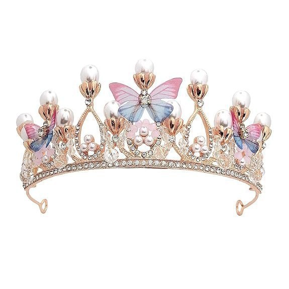Crystal Crown Tiara with Pearl & Butterfly Design