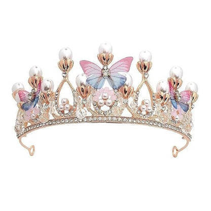 Crystal Crown Tiara with Pearl & Butterfly Design