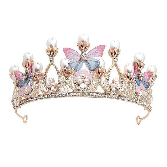 Crystal Crown Tiara with Pearl & Butterfly Design