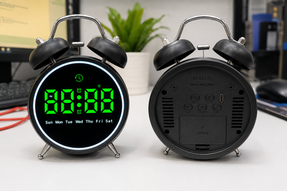 Twin Bell LED Digital Alarm Clock with Night Light Display