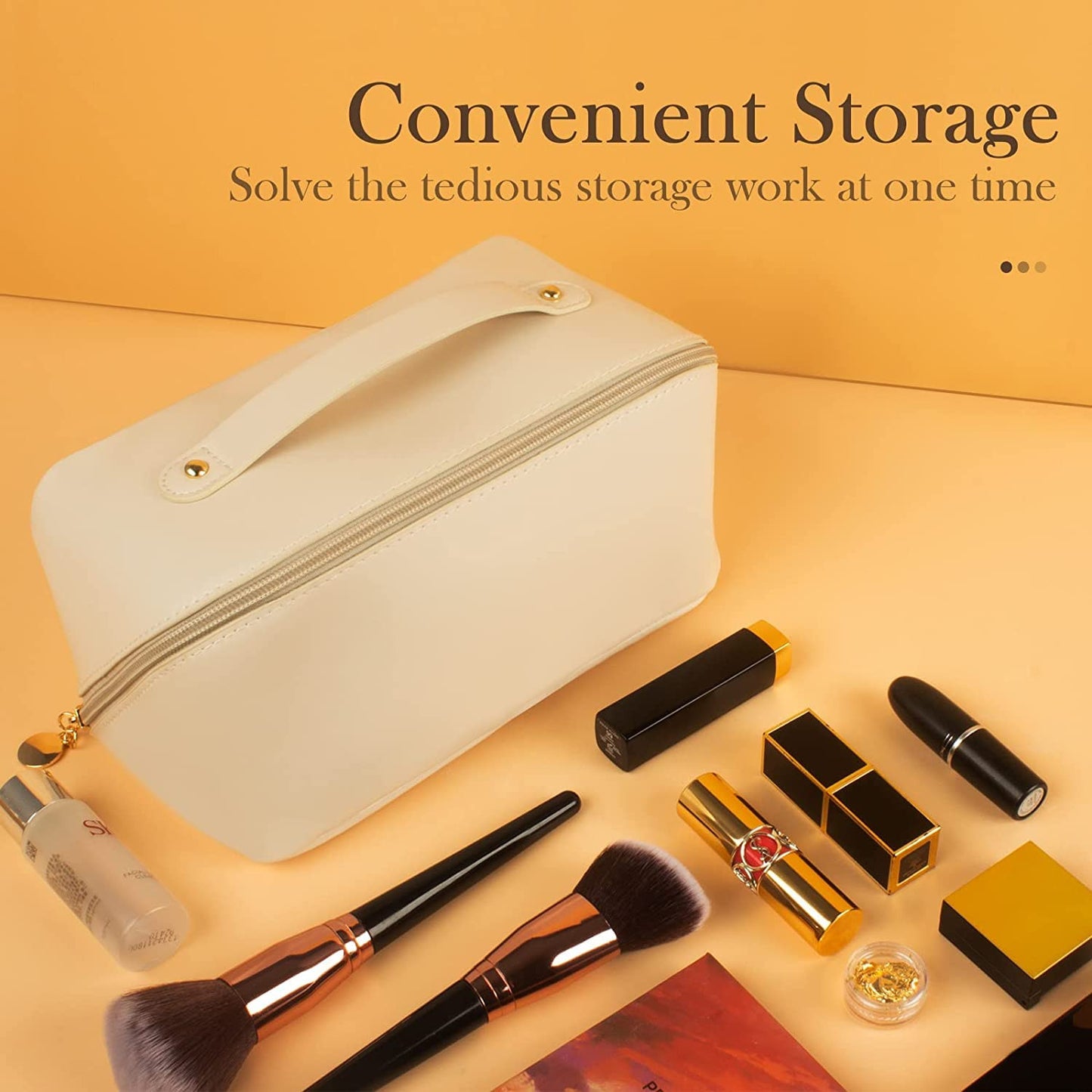 Luxury Leather Cosmetic Bag Travel Makeup Pouch