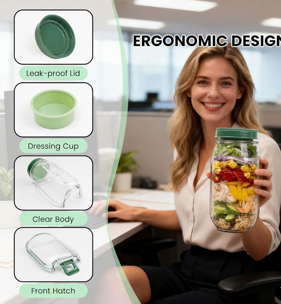 Leakproof Salad Jar Container with Dressing Cup