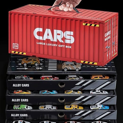 48 PCS Alloy Pull Back Car Set with Container Storage | Mini Metal Toy Cars for Kids