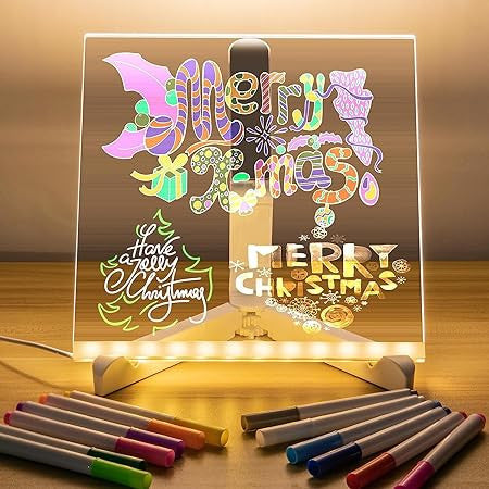 3D Acrylic LED Writing Board (15 × 15 cm) with 12 Color Pens