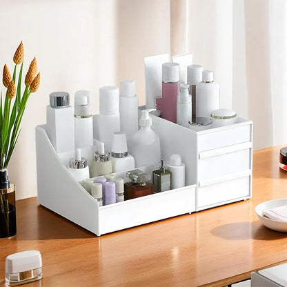 8 Compartment Cosmetic Organizer Box with Drawer – Makeup Storage & Vanity Organizer