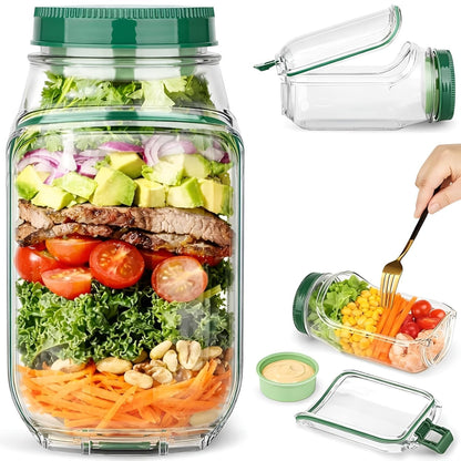 Leakproof Salad Jar Container with Dressing Cup