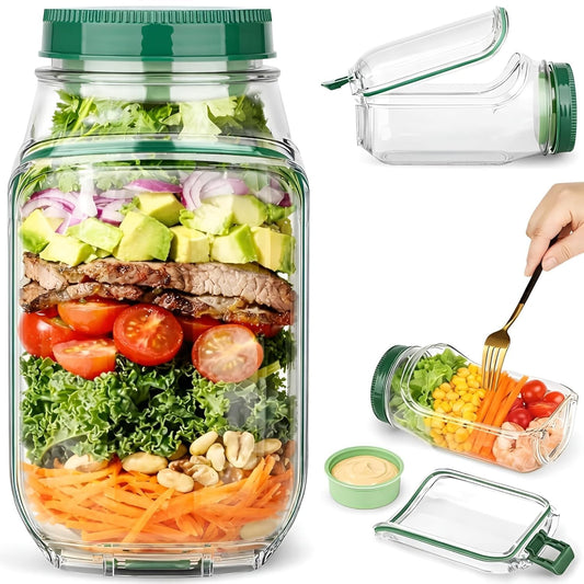 Leakproof Salad Jar Container with Dressing Cup