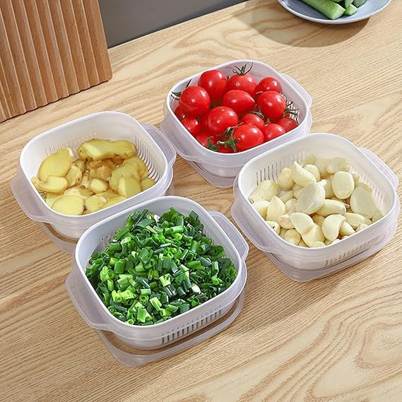 4 PCS Food Storage Containers Set with Strainer | Multi-Purpose Kitchen Storage Boxes