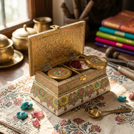 Handcrafted Floral Mukhwas Box with 2 Jars – Decorative Mouth Freshener Container