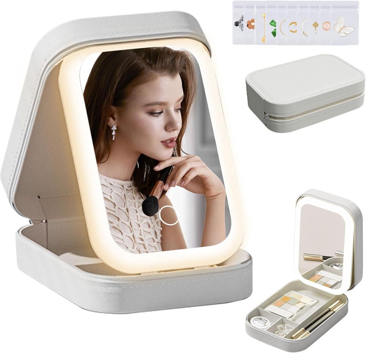 Portable LED Makeup Mirror Jewellery Storage Box