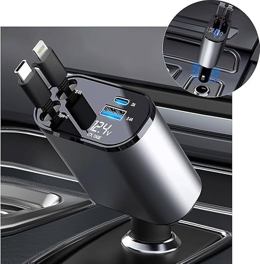 4-in-1 Fast Car Charger with Multi Charging Cables