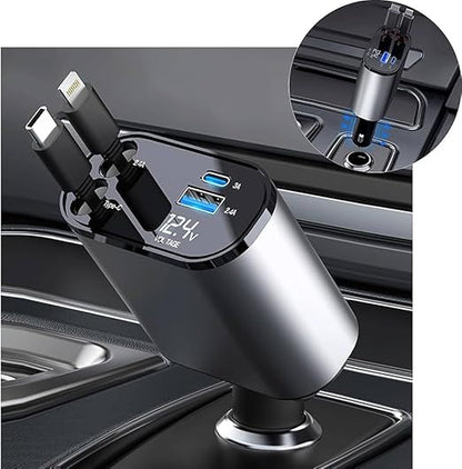4-in-1 Fast Car Charger with Multi Charging Cables