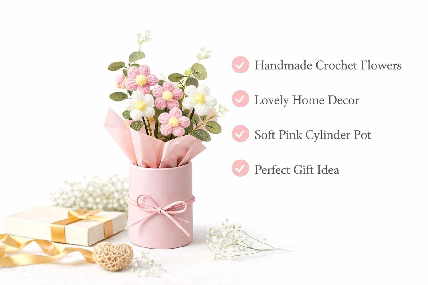 Artificial Crochet Flower Bouquet with LED Light
