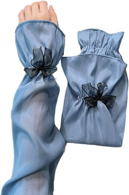 Sunproof Arm Sleeves with Bow for Women – UV Protection, Stretchable & Breathable (1 Pair)