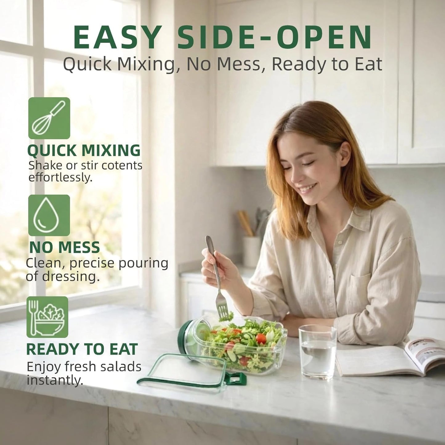 Leakproof Salad Jar Container with Dressing Cup