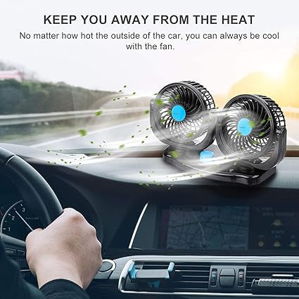 Portable Electric Car Cooling Fan – Dual Head Adjustable 12V Vehicle Air Circulation Fan