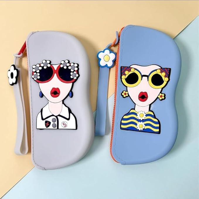 Cute Silicone Sunglasses Case for Women | Soft Eyeglass Cover with Strap